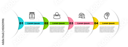 Set line Jar of honey, Beekeeper with protect hat, Honeycomb and . Business infographic template. Vector
