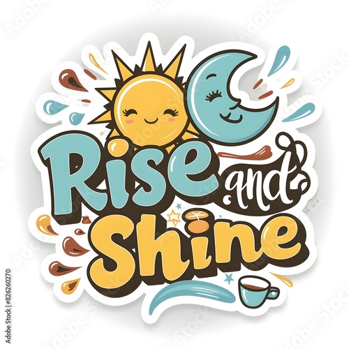 A design with words  rise and shine  on it  encouraging a positive and energetic start to the day.