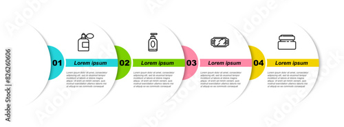 Set line Aftershave bottle with atomizer, Cream or lotion cosmetic tube, Hand mirror and . Business infographic template. Vector