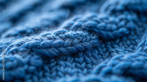 blue knitted sweater closeup.