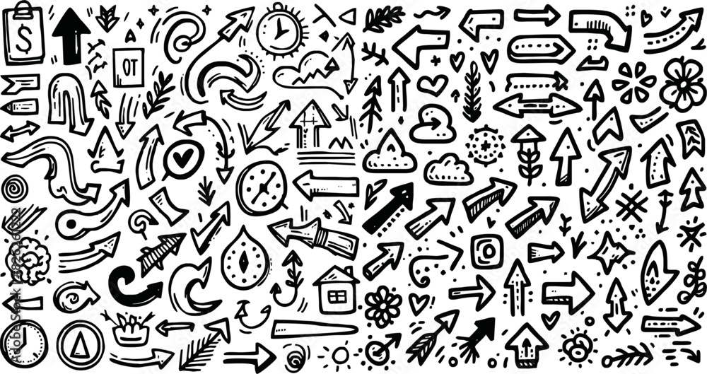 Hand drawn icon arrows set. Vector doodle icon. Hand drawn icon arrows set. Vector doodle icon.