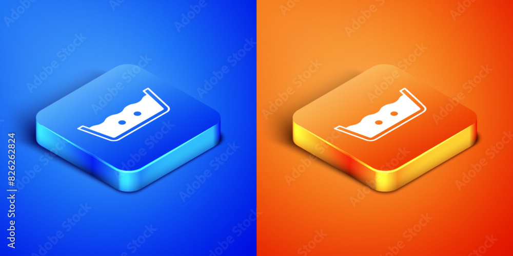 Isometric Washing under 40 degrees celsius icon isolated on blue and orange background. Temperature wash. Square button. Vector Isometric Washing under 40 degrees celsius icon isolated on blue and orange background. Temperature wash. Square button. Vector