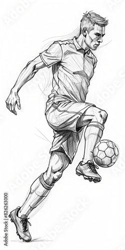 A soccer player at the moment of kicking the ball in a dynamic and stylish style. This image symbolizes sport, movement and energy, perfect for themes related to soccer and active lifestyle.