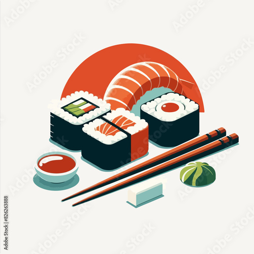 3d vector logo, sushi and sashimi japanese food