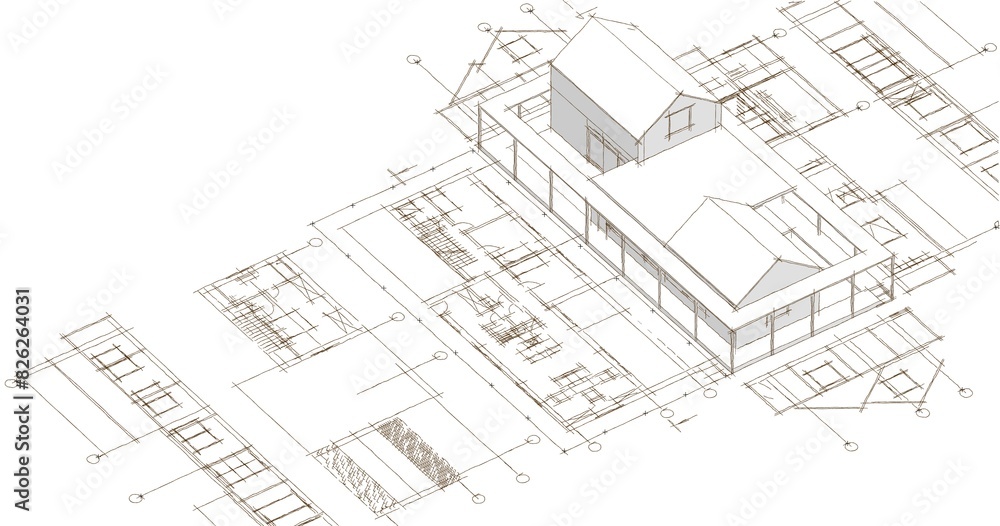 house architectural project sketch 3d illustration house architectural project sketch 3d illustration