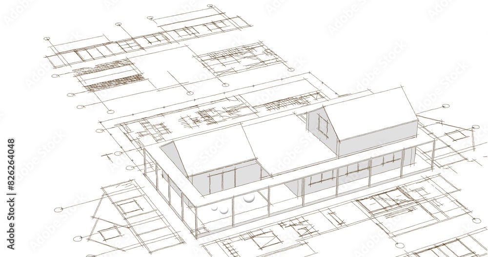 house architectural project sketch 3d illustration house architectural project sketch 3d illustration