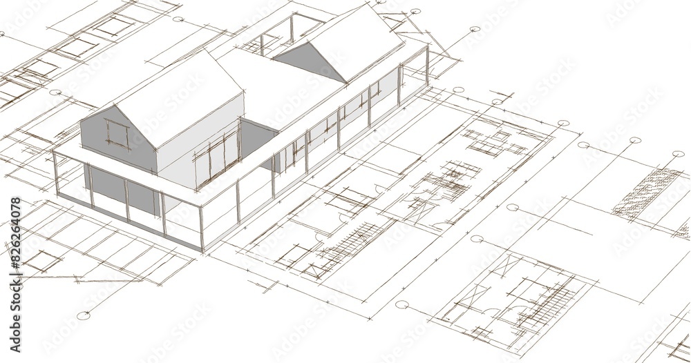 house architectural project sketch 3d illustration house architectural project sketch 3d illustration