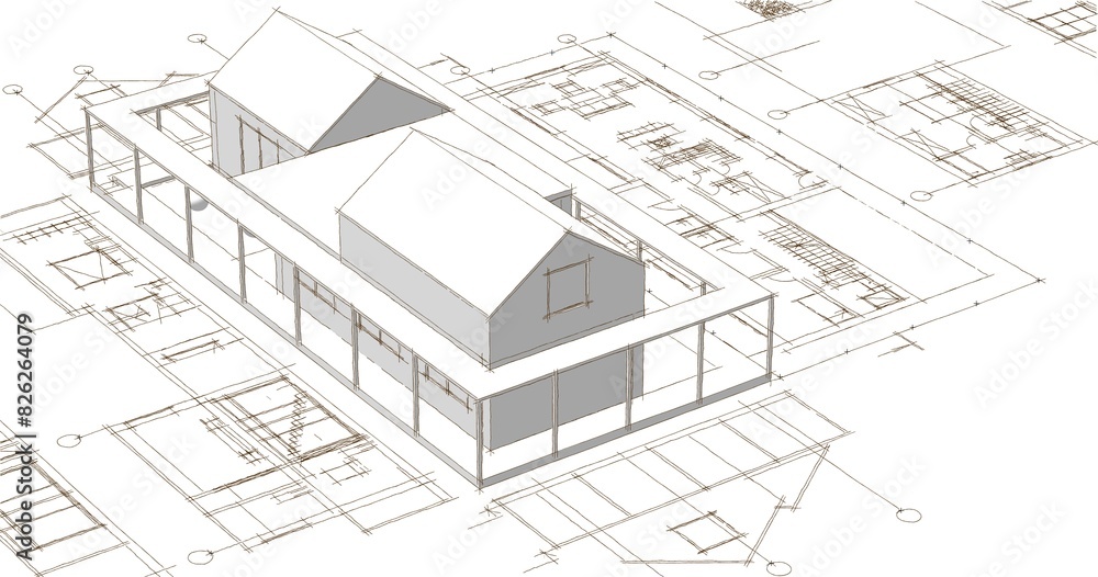 house architectural project sketch 3d illustration house architectural project sketch 3d illustration