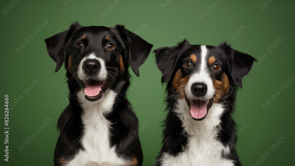 Happy Pooches Two Smiling Dogs Showing Their Cheerful Faces Against green Background