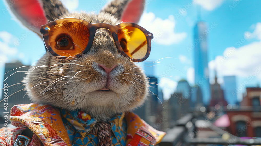 A curious wild rabbit with twitching whiskers explores a concrete jungle, unlike its domesticated feline counterparts A curious wild rabbit with twitching whiskers explores a concrete jungle, unlike its domesticated feline counterparts