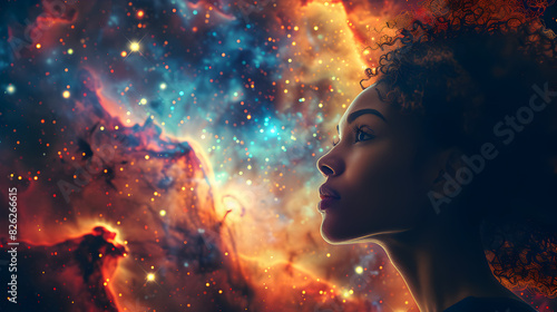 portrait of a black woman gazing at stars photo