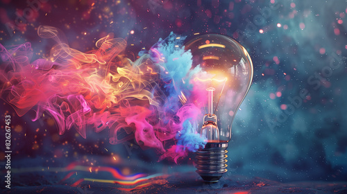 light bulb with colorful smoke photo