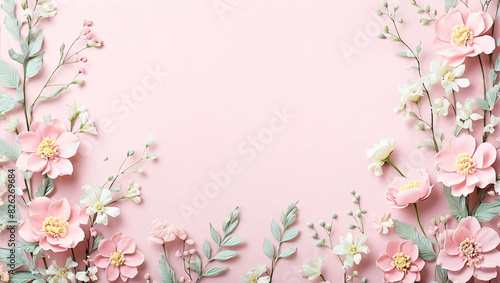 Light pink background with pastel flowers