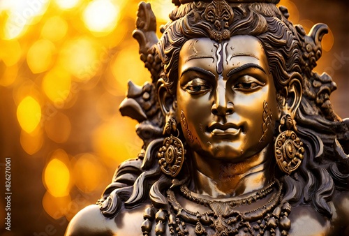 Shiva statue close-up photo with golden background © Elisaveta