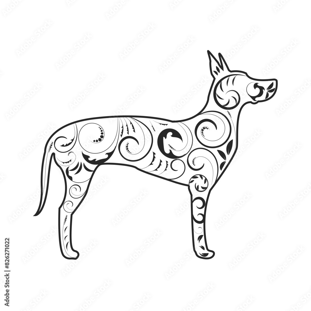 Fototapeta premium Great Dane Dog Silhouette with Ornament. Animals and pets concept vector