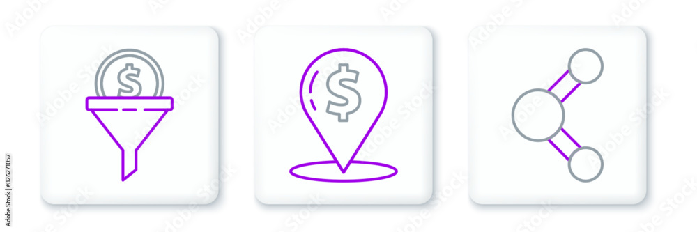 Set line Share, Lead management and Cash location pin icon. Vector Set line Share, Lead management and Cash location pin icon. Vector