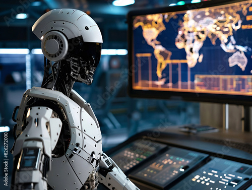 Advanced humanoid robot analyzing global data © Iryna