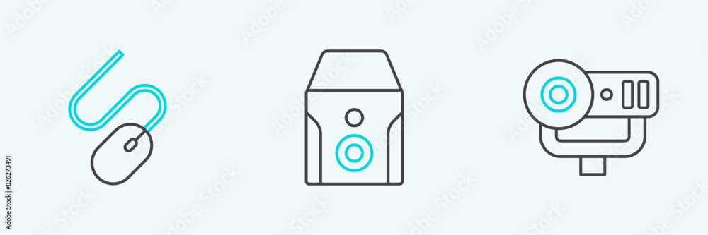 Set line Web camera, Computer mouse and Uninterruptible power supply icon. Vector Set line Web camera, Computer mouse and Uninterruptible power supply icon. Vector