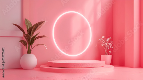 Minimal pink product podium with soap bubbles  Minimal background for products  cosmetic presentation  Valentine concept. Sweet pink  white cylinder pedestal podium  Geometric shape platform