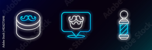 Set line Classic Barber shop pole, Gel or wax for hair styling and Barbershop icon. Glowing neon. Vector