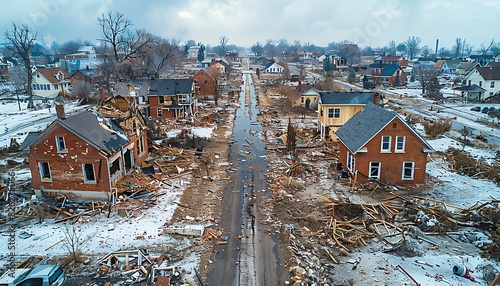 Wallpaper Mural An aerial view of a tornado aftermath, with neighborhoods flattened and debris scattered across the landscape Torontodigital.ca