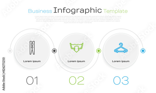 Set line Clothes pin, Washing modes and Hanger wardrobe. Business infographic template. Vector