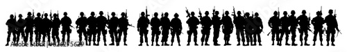 silhouette of group team army soldier standing. isolated on white.