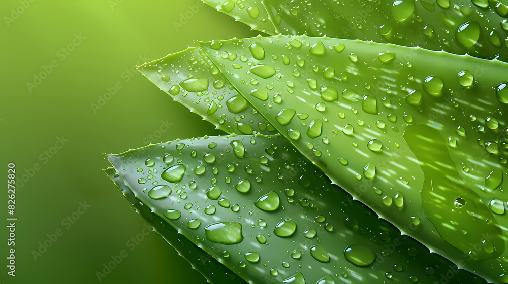 Aloe vera background, cosmetic banner with fresh green plant leaves and water drops Aloe vera background, cosmetic banner with fresh green plant leaves and water drops