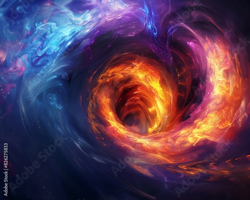 A swirling vortex of fire and water, representing the clash of opposites. Vivid colors and dynamic motion create a captivating abstract image. © Nat