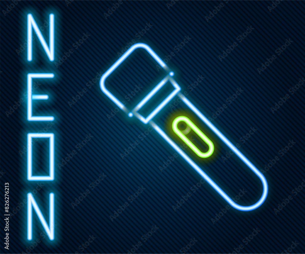 Glowing neon line Flashlight icon isolated on black background. Colorful outline concept. Vector Glowing neon line Flashlight icon isolated on black background. Colorful outline concept. Vector
