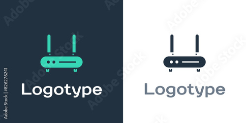 Logotype Router and wi-fi signal icon isolated on white background. Wireless ethernet modem router. Computer technology internet. Logo design template element. Vector Illustration