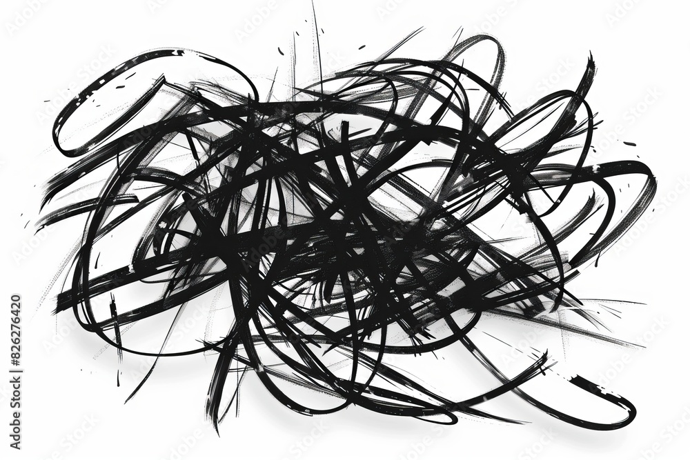 Messy black line sticker isolated on white Messy black line sticker isolated on white