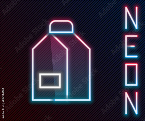 Glowing neon line Paper package for milk icon isolated on black background. Milk packet sign. Colorful outline concept. Vector