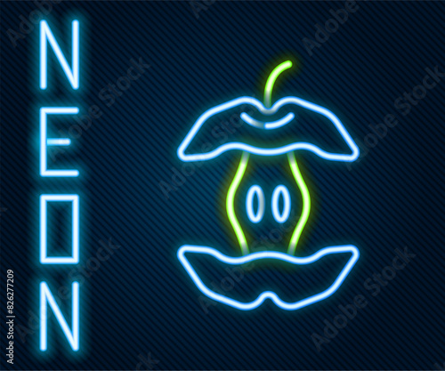 Glowing neon line Apple core icon isolated on black background. Bitten apple symbol. Apple stub silhouette. Biodegradable garbage sign. Colorful outline concept. Vector