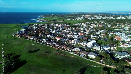 Landscape view of housing town residential neighbourhood Randwick golf course coastline headland Malabar Eastern Suburbs Sydney Australia drone aerial photo