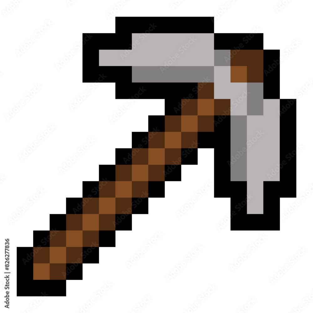 vector drawing tool. The tool of the gnome. Pixel graphics, drawing in the form of icons in brown. There is a handle. Tool with sharp edges. Symbol of the character in the game, logo. vector drawing tool. The tool of the gnome. Pixel graphics, drawing in the form of icons in brown. There is a handle. Tool with sharp edges. Symbol of the character in the game, logo.