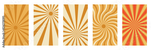 Groovy retro burst sun rays background.Vector summer hippie carnival illustration for poster, flyer, greeting card, banner. Vintage colorful abstract geometric pattern.  7891