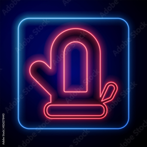 Glowing neon Sauna mitten icon isolated on black background. Mitten for spa. Vector
