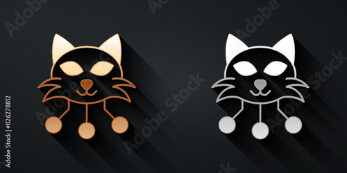 Gold and silver NFT Digital crypto art icon isolated on black background. Non fungible token. Long shadow style. Vector
