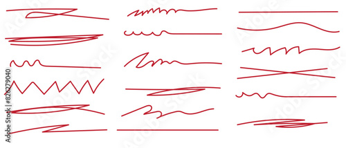 Red brush stroke underline. Marker pen highlight stroke. Vector swoosh brush underline set for accent, marker emphasis element. vector illustration. eps 10 photo