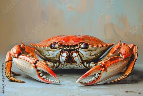 Closeup of a colorful dungeness crab, showcasing its detailed texture