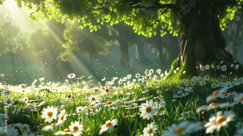 A sunny meadow filled with many daisies © TheWaterMeloonProjec