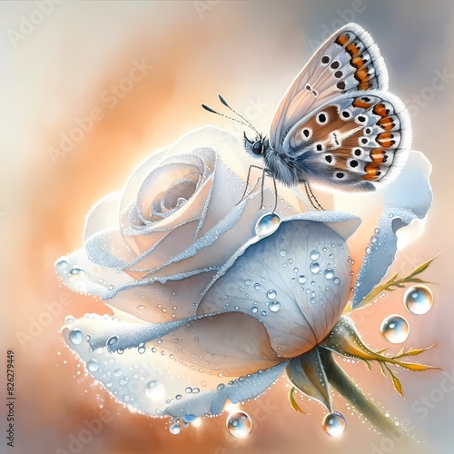 watercolor painting butterfly-rose