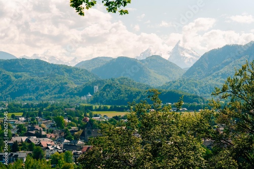 View of the mountains and the city in Salzburg in summer