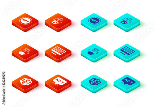 Set NFT Digital crypto art, Binary code, and icon. Vector