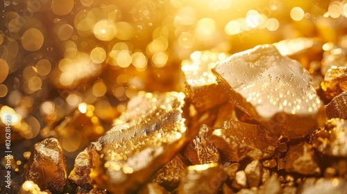 A collection of gold nuggets piled neatly on a wooden table, gleaming in the light.