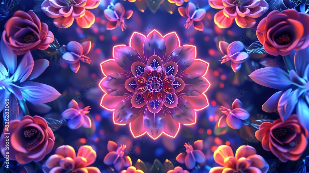 A 3D clipart of a mandala pattern created with Indian flowers A 3D clipart of a mandala pattern created with Indian flowers