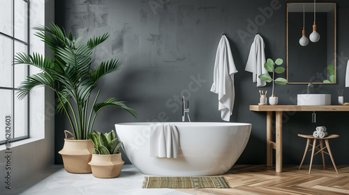 Modern Bathroom Interior, interior plants, bathroom accessories