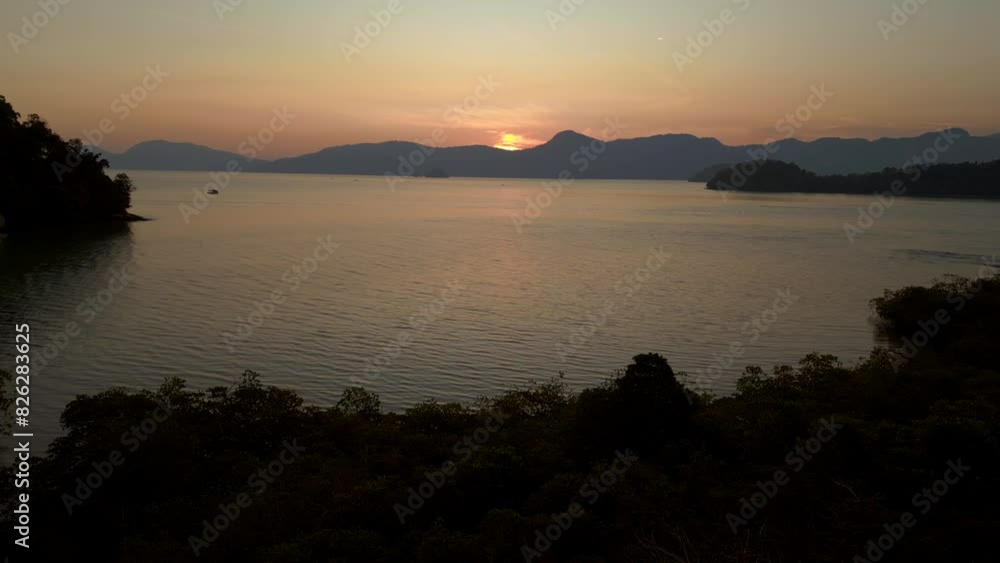 morning before sunrise over coastal waters. Dramatic aerial view flight drone morning before sunrise over coastal waters. Dramatic aerial view flight drone