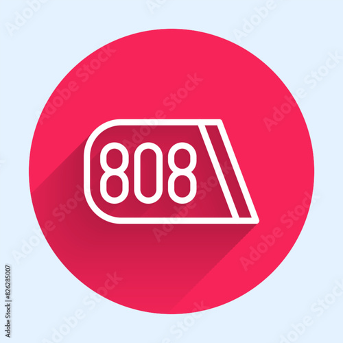 White line Drum machine music producer equipment icon isolated with long shadow background. Red circle button. Vector